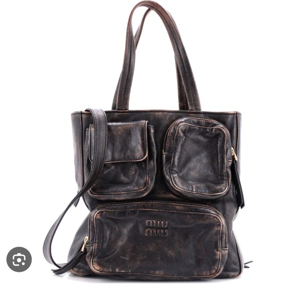 Miu Miu Brown Distressed Leather Crossbody Bag - Picture 6 of 6